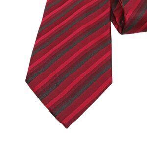 Kenneth Cole Reaction Silk Repp Tie Men’s 60” Red Black Stripe Classic New